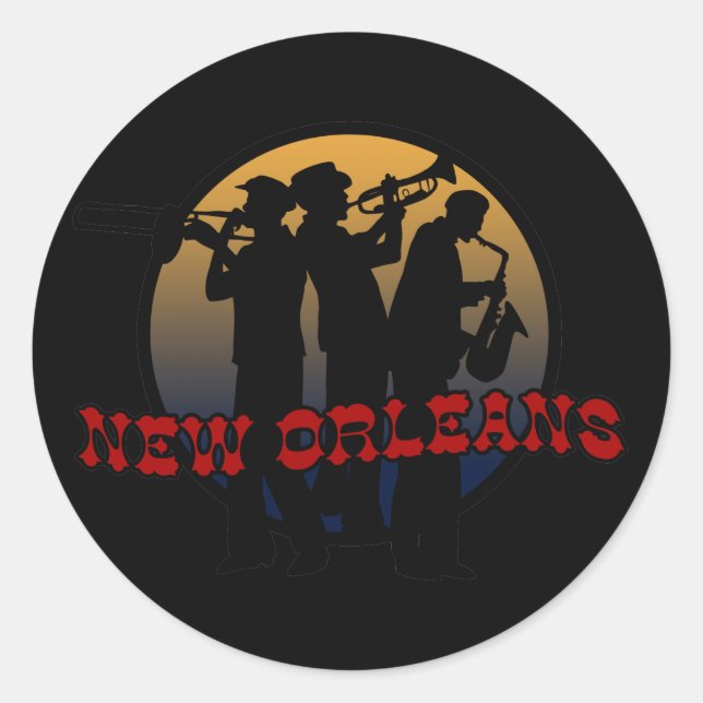 Pegatina Redonda Jazz Retro New Orleans (Anverso)