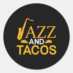 Pegatina Redonda Jazz Y Tacos Jazz Music