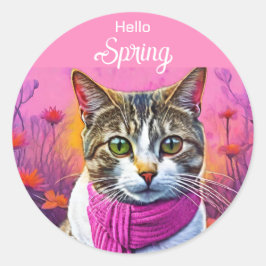 Pegatina Redonda Jazzy Kitty a principios de la primavera