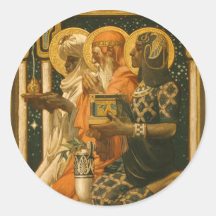 Pegatina Redonda JC Leyendecker Tres Reyes Magos Navidad Vintage