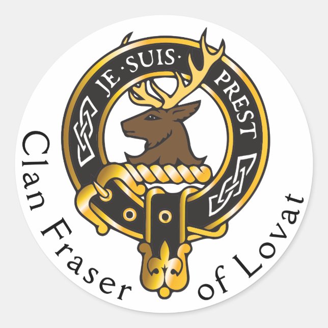 Pegatina Redonda Je Suis Prest - Escudo de Clan Fraser (Anverso)