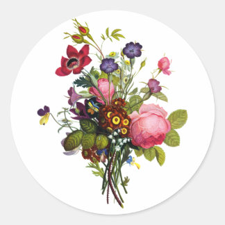 Pegatina Redonda Jean Louis Prevost Rosas y Pansy Bouquet