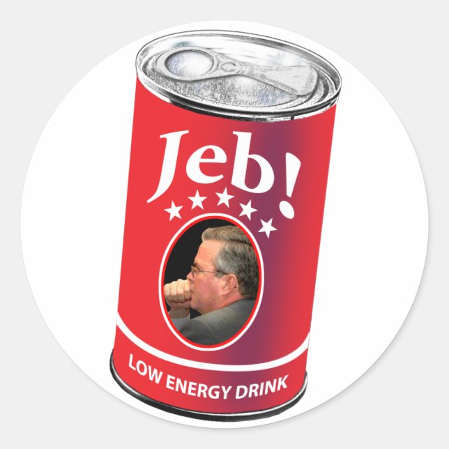 Pegatina Redonda Jeb Bush por el humor del presidente, bebida energ (Anverso)