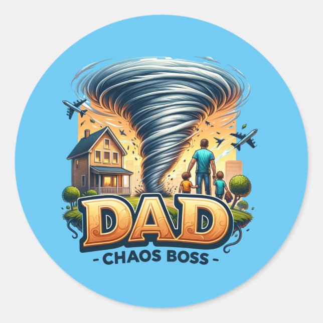 Pegatina Redonda Jefe de caos del Día del Padre (Anverso)
