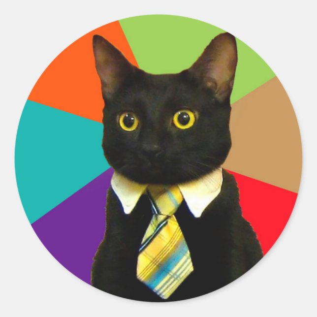 Pegatina Redonda Jefe de gato con corbata (Anverso)