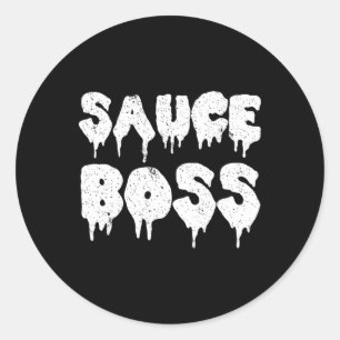 Pegatina Redonda Jefe de Salsa Chef Bbq Cocina Comida Humorística