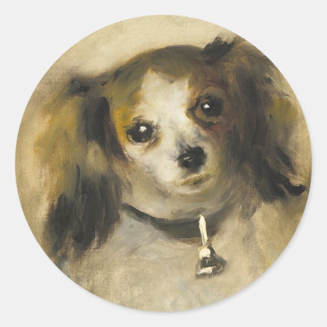 Pegatina Redonda Jefe de un perro, Auguste Renoir Art (Anverso)