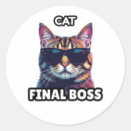 Pegatina Redonda Jefe final gato