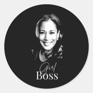 Pegatina Redonda Jefe Kamala Harris Por Los Demócratas Liberales