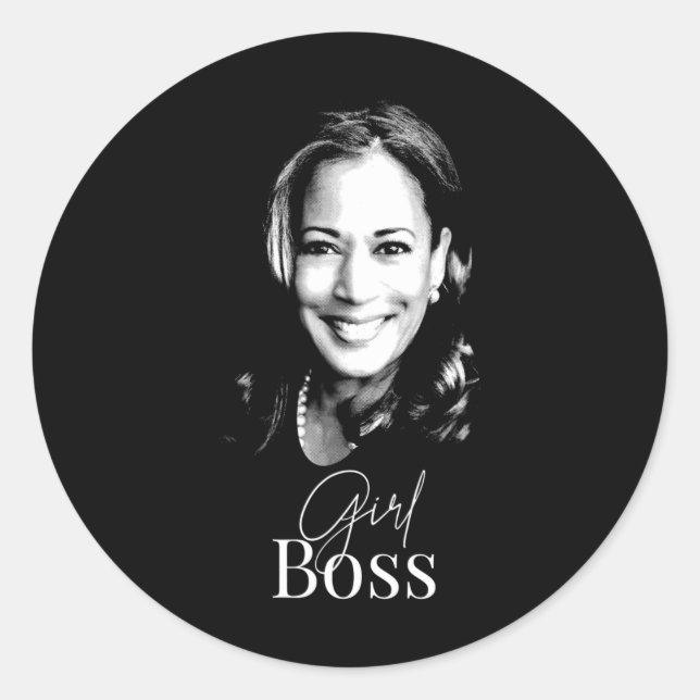 Pegatina Redonda Jefe Kamala Harris Por Los Demócratas Liberales (Anverso)