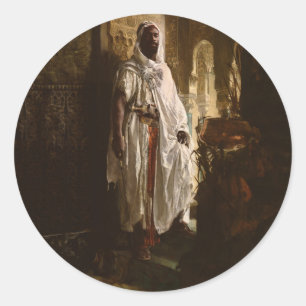 Pegatina Redonda Jefe moro pintura de arte africano retrato