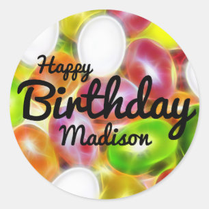 Pegatina Redonda Jelly Bean Candy Personalizado Feliz Cumpleaños