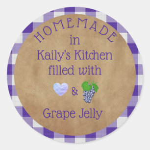 Pegatina Redonda Jelly Jam Gingham de uva morada personalizada
