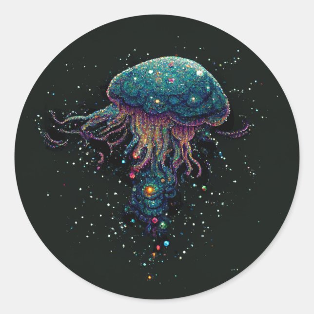 Pegatina Redonda Jellyfish espacial (Anverso)