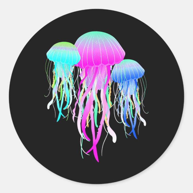 Pegatina Redonda Jellyfish Ocean Decor Jelly Fish Sea Animals (Anverso)