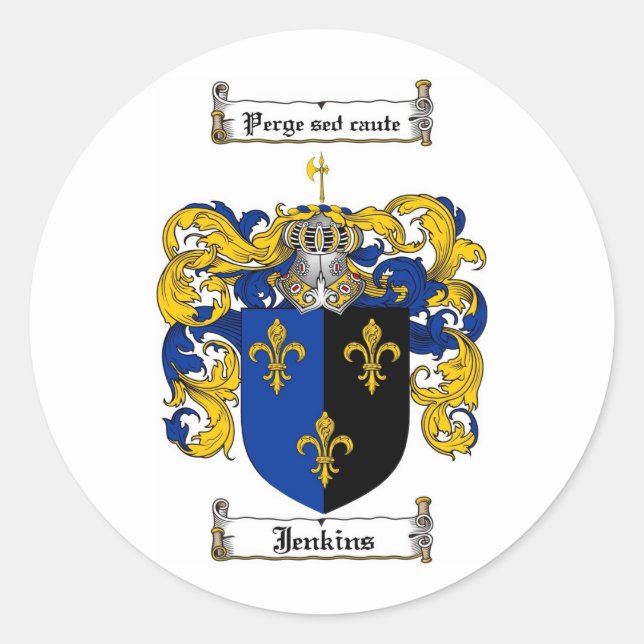 PEGATINA REDONDA JENKINS FAMILY CREST - JENKINS COAT OF ARMS (Anverso)