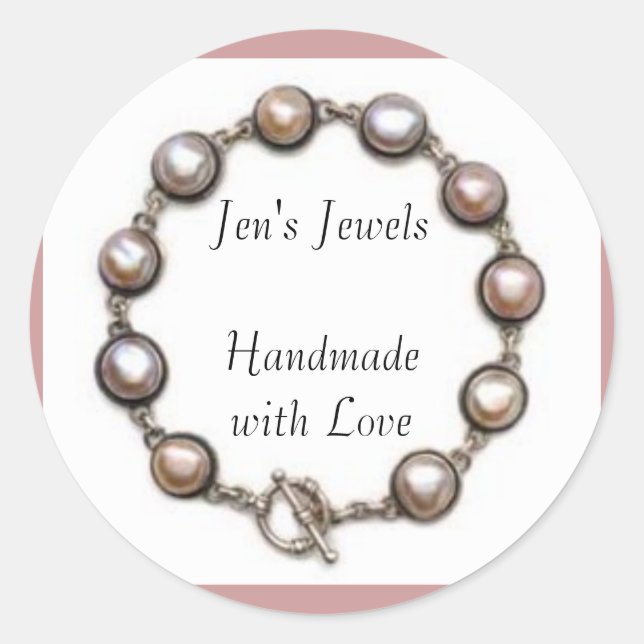 Pegatina Redonda Jen's Jewels hecho a mano con amor (Anverso)