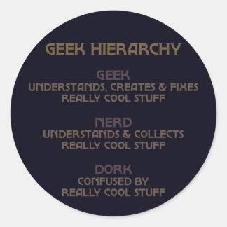 Pegatina Redonda Jerarquía geek (Bronzada)