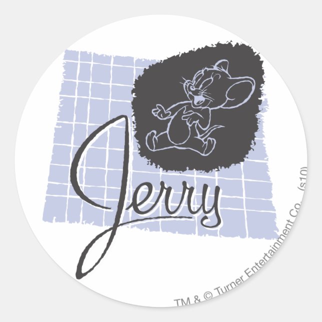 Pegatina Redonda Jerry Black and Blue Script (Anverso)
