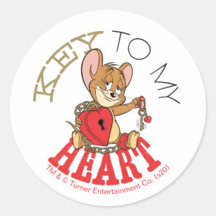 Pegatina Redonda Jerry Mouse "Key To My Heart" Valentine