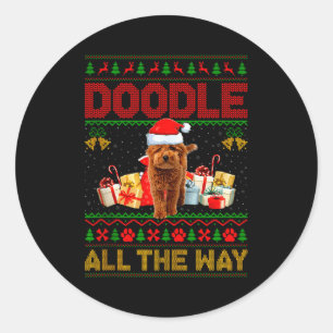 Pegatina Redonda Jerséis Navideños Feos para Perro Goldendoodle Per