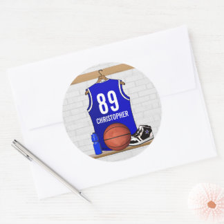 Pegatina Redonda Jersey de baloncesto blanco y azul personalizado