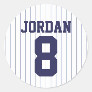 Pegatina Redonda Jersey de béisbol con nombre y número personalizad