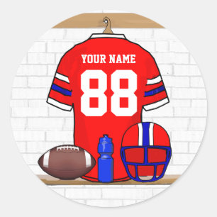 Pegatina Redonda Jersey de Fútbol Azul Blanco Rojo Personalizado