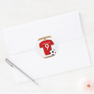 Pegatina Redonda Jersey de fútbol rojo y blanco personalizado del