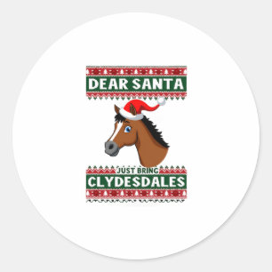 Pegatina Redonda Jersey de Navidad feo de caballo Clydesdale Eques