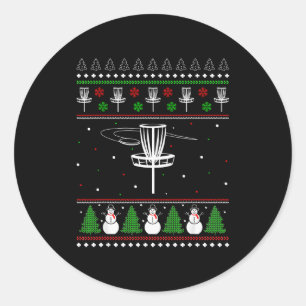 Pegatina Redonda Jersey de Navidad Feo de Disc Golf para Hombres de
