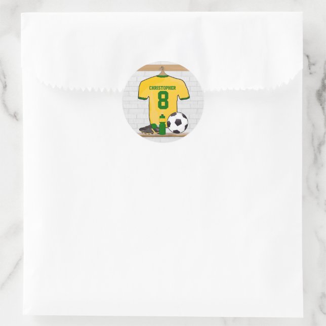 Pegatina Redonda Jersey del Fútbol Verde Amarillo Personalizado (Bolso)