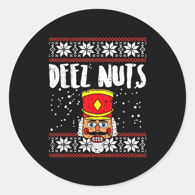 Pegatina Redonda Jersey divertido de Navidad feo rompe nueces Deez  (Anverso)