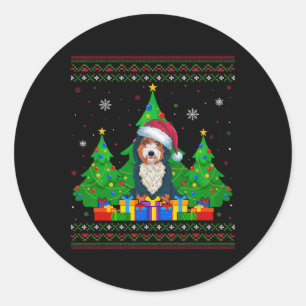 Pegatina Redonda Jersey Feo Árbol de Navidad Gorro de Santa Bernedo