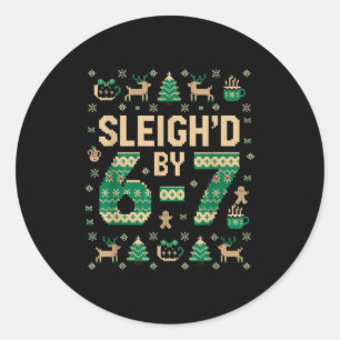 Pegatina Redonda Jersey feo de Navidad 6-7 Seis Siete Navidad 67 Me