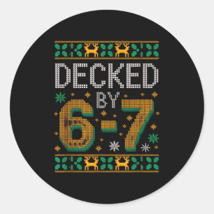 Pegatina Redonda Jersey feo de Navidad 6-7 Seis Siete Navidad 67 Me