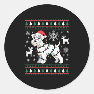 Pegatina Redonda Jersey Feo De Navidad Perro Schnauzer Sombrero De