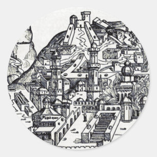 Pegatina Redonda Jerusalén durante el reinado de Salomón 