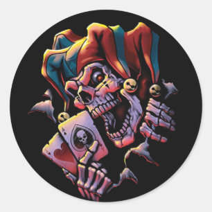Pegatina Redonda Jester Card Player