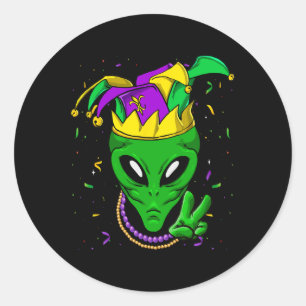 Pegatina Redonda Jester del Carnaval de Alien Mardi Gras
