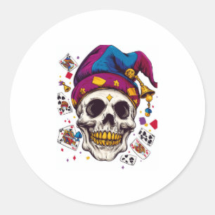 Pegatina Redonda Jester Skull Trickster