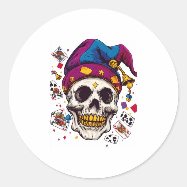 Pegatina Redonda Jester Skull Trickster (Anverso)