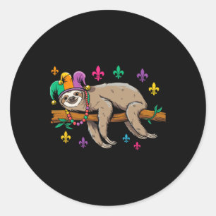 Pegatina Redonda Jester Sloth Animal Cute Gracioso Carnaval de Mard