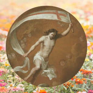 Pegatina Redonda Jesucristo, católico cristiano, se ha levantado Pa