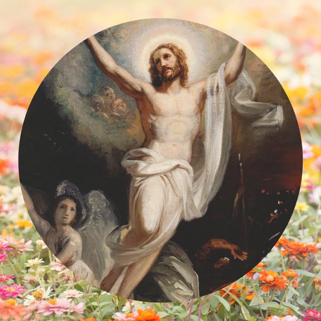 Pegatina Redonda Jesucristo, católico cristiano, se ha levantado Pa (Religious Christian Catholic Resurrection of Jesus Christ is risen Easter Classic Round Sticker)