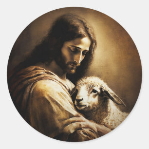 Pegatina Redonda Jesucristo como cordero de Dios