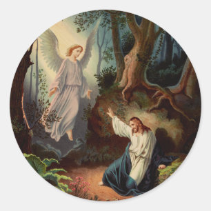 Pegatina Redonda Jesucristo con ángel