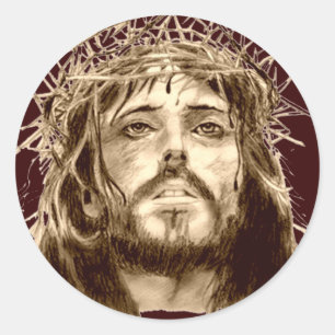 Pegatina Redonda Jesucristo con una corona de ánimos