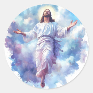 Pegatina Redonda Jesucristo en el cielo arte religioso cristiano