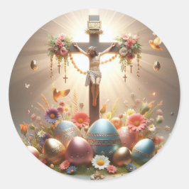 Pegatina Redonda Jesucristo en la cruz